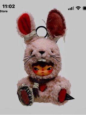 Hirono Gray Kids Toy Storage Can with plush rabbit suit let’s run away together